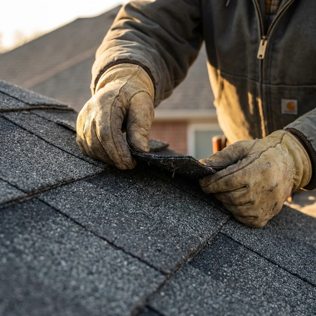 Patriot Roofing team member inspecting work